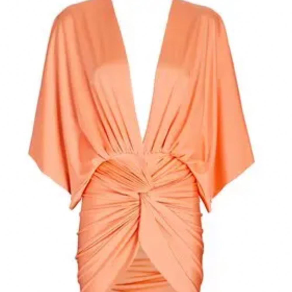 BAOBAB Mia Ruched Coral Deep-V Mini Dress Size M